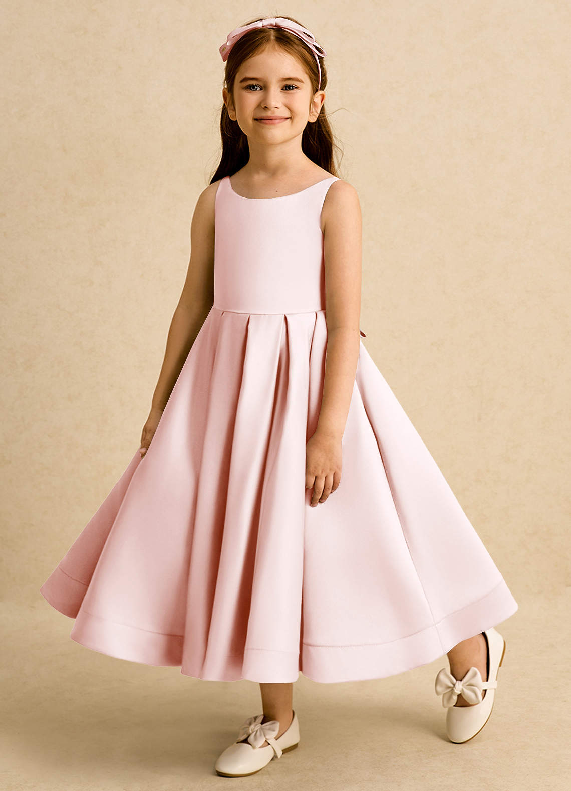 Azazie Babs Blumenmädchenkleider Ballkleid Plissee Matte Satin Kleid Zartrosa image7