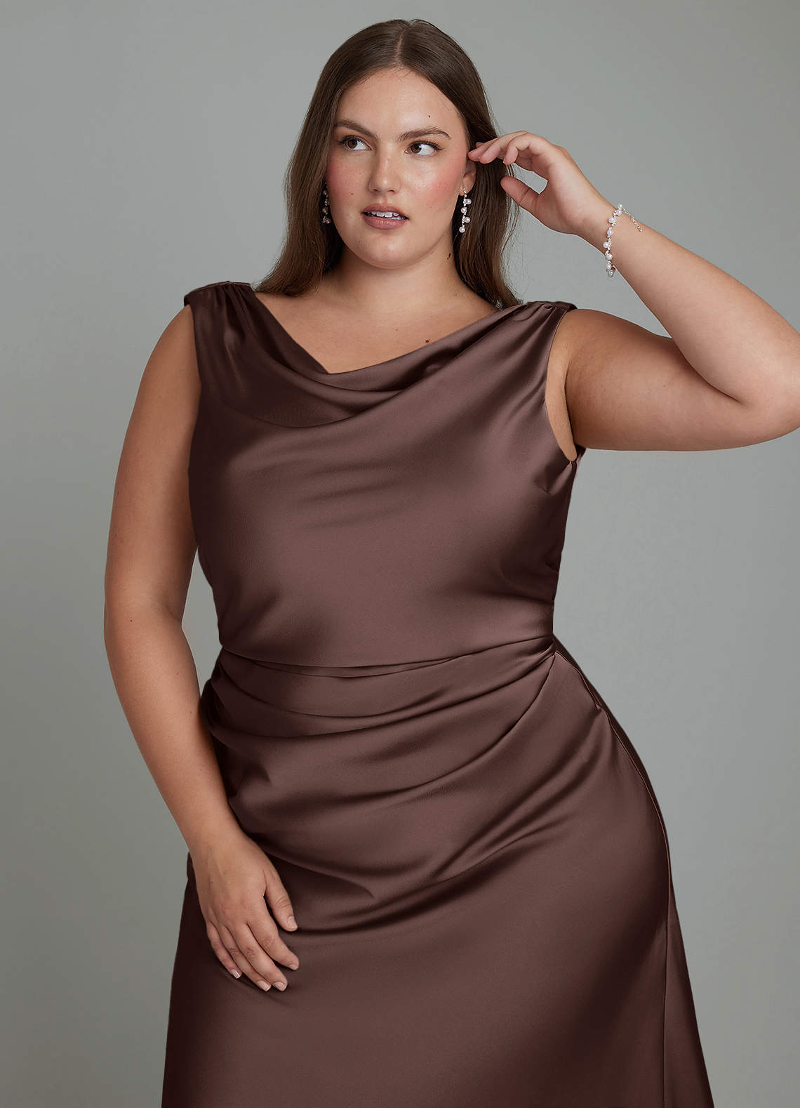 Azazie Kieryn Bridesmaid Dresses Ganache Mermaid Pleated Stretch Satin Dress image9