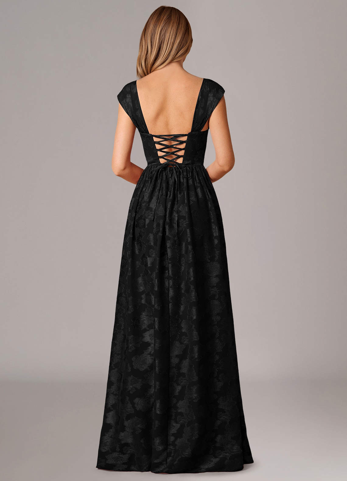 blue dress for baby girl BABARONI Off The Shoulder Chiffon Full Length Dress-Black, Black / US0 main image 1