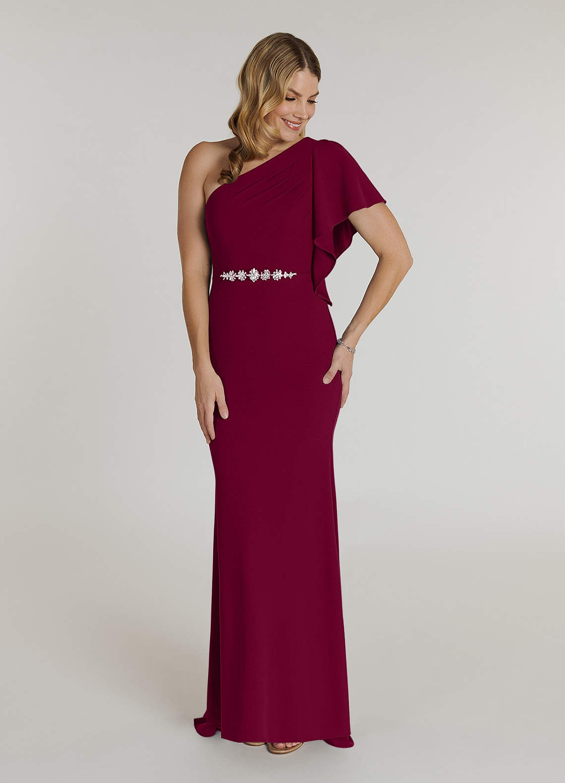 Azazie Pia Mother of the Bride Dresses Burgundy Mermaid Pleated Stretch Crepe Dress image1