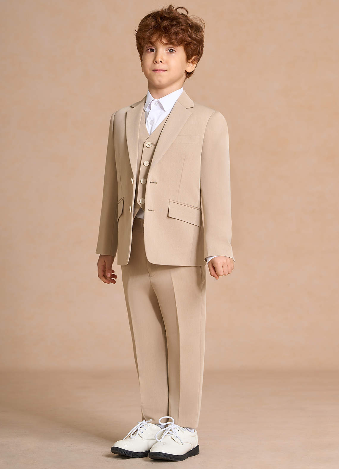 front Oliver Boys Tan 3-Piece Suit