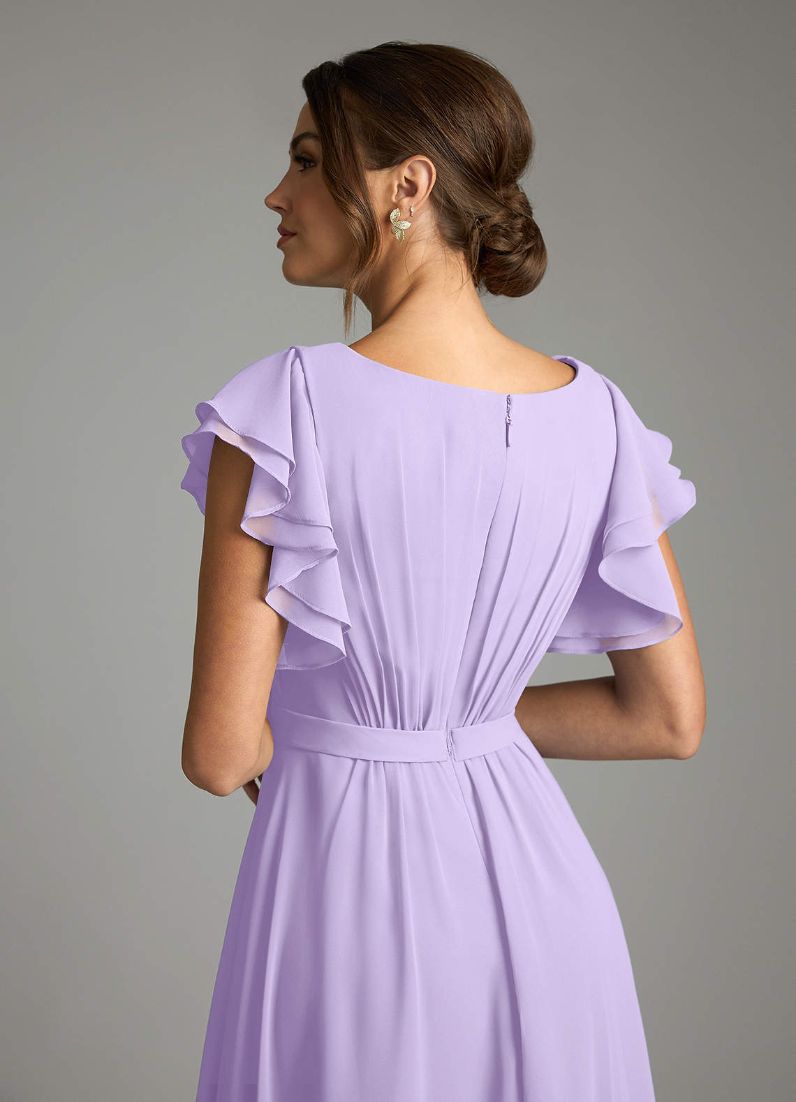 Azazie Daphne Modest Bridesmaid Dresses A-Line Ruffled Chiffon Floor-Length Dress image5