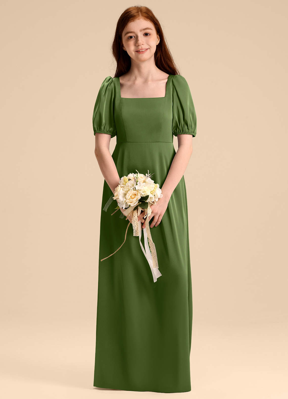 Azazie Briar Junior Juniper A-Line Bow Stretch Satin Dress image1