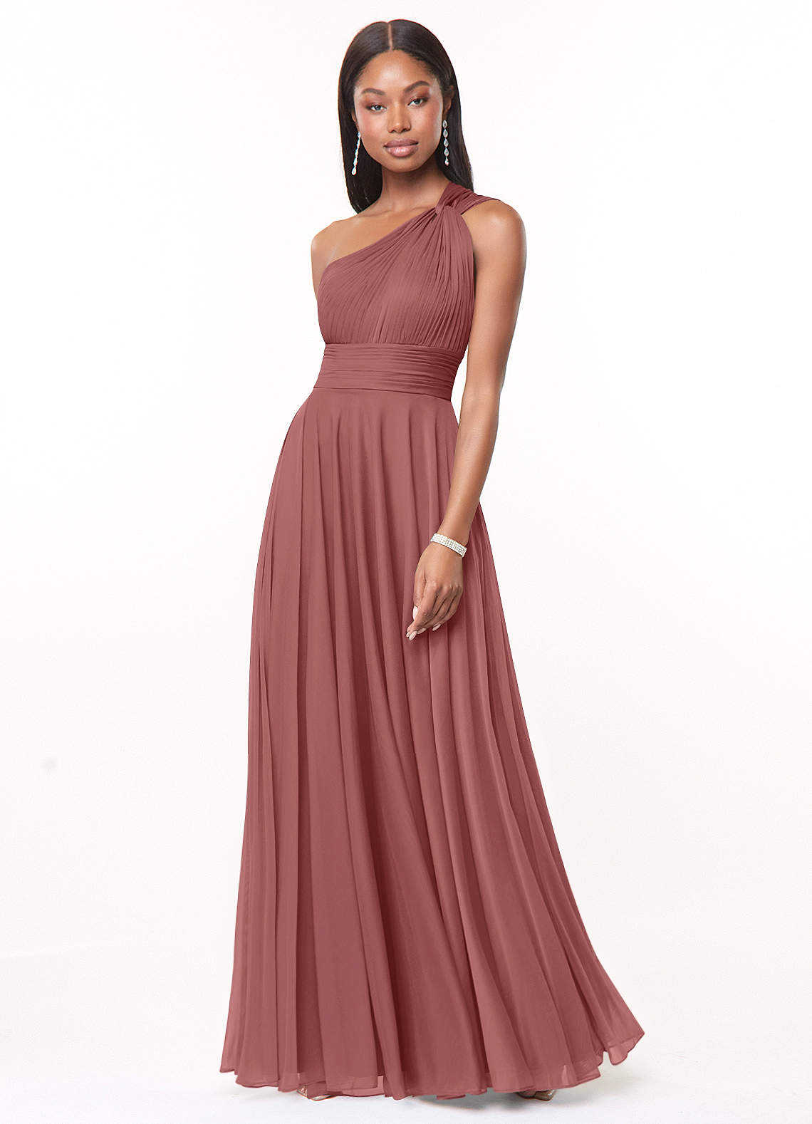 Azazie Charlize Bridesmaid Dresses Amethyst A-Line One Shoulder Mesh Dress image1