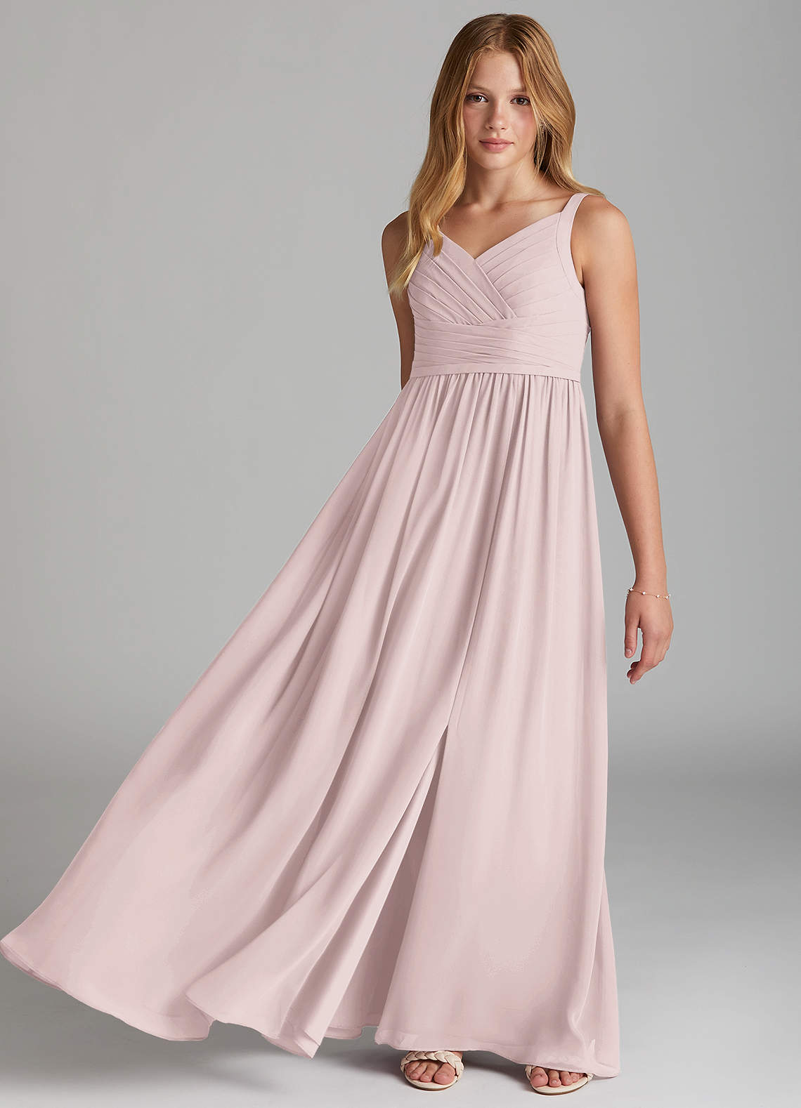 Azazie Chanel Junior Bridesmaid Dress in Blushing Pink Azazie