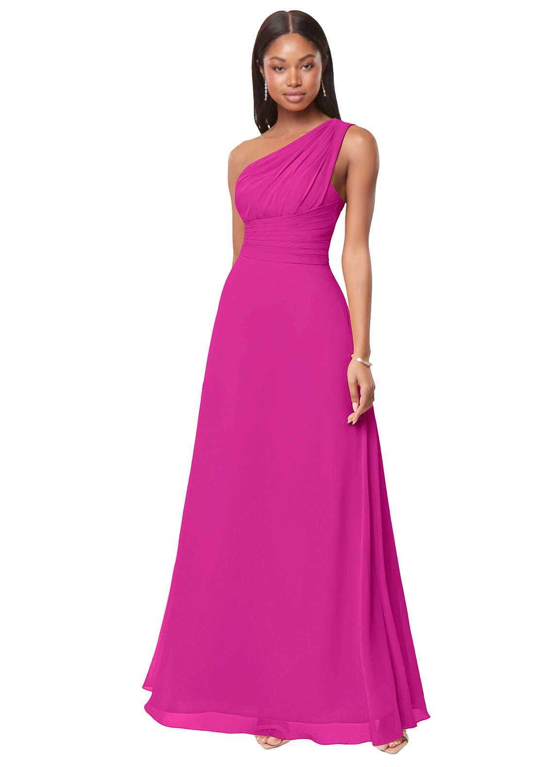 Azazie Ashley Robes de demoiselle d'honneur Robe Trapèze en Mousseline de soie Rayé Fuchsia image1