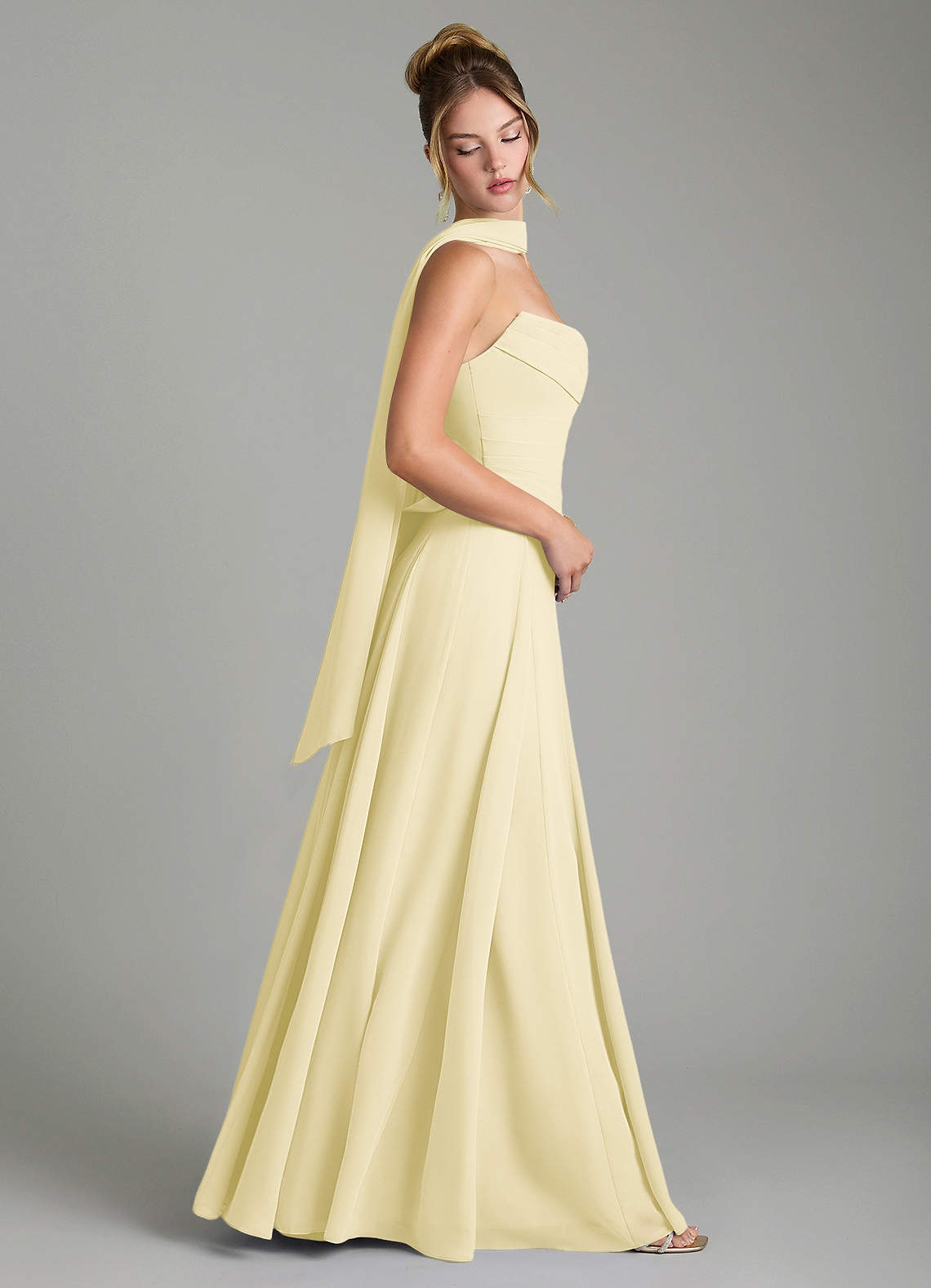 Azazie Gabriela Bridesmaid Dresses Lemon Sorbet A-Line Corset Chiffon Dress image2