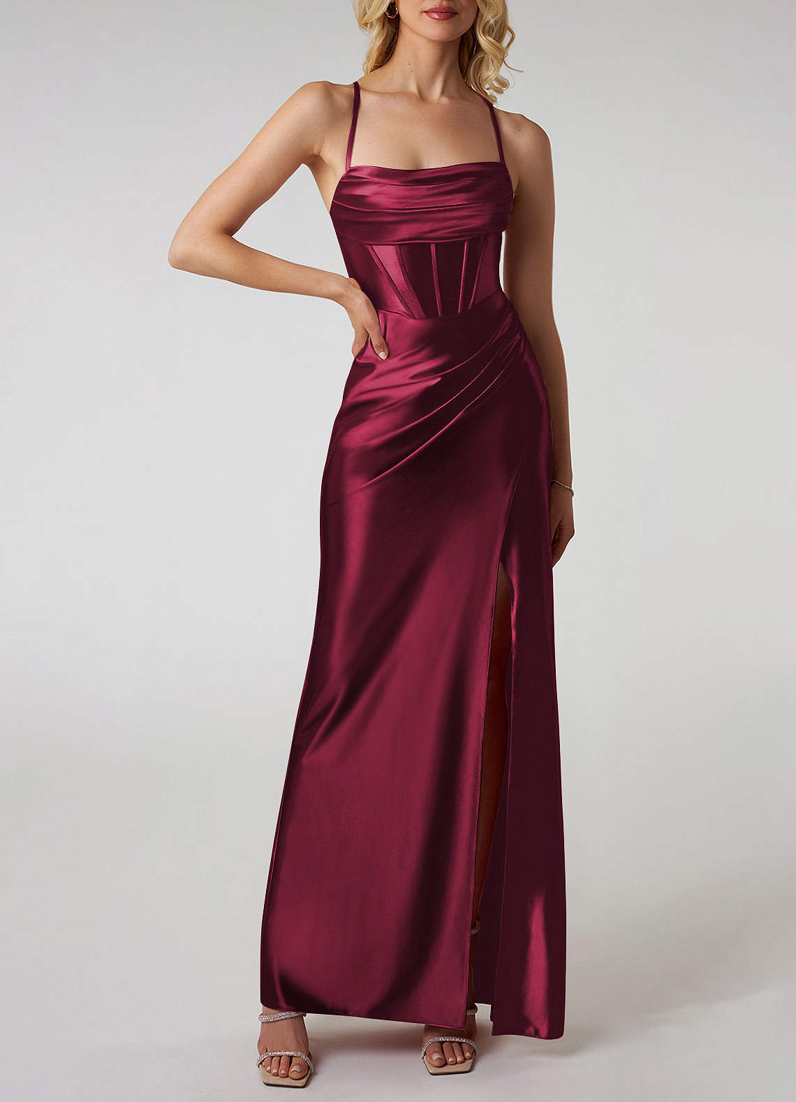 Never Pay Full Price for Merlot Sweetheart Corseted Satin Maxi Dress