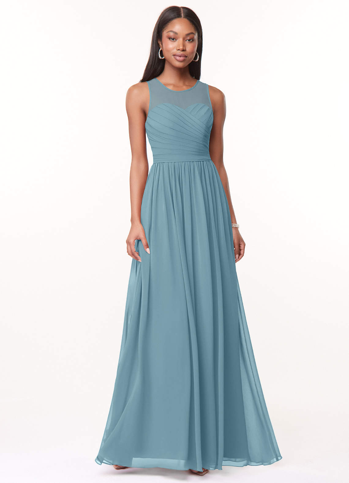 Azazie Nina Bridesmaid Dresses Moody Blue A-Line Pleated Chiffon Dress image1