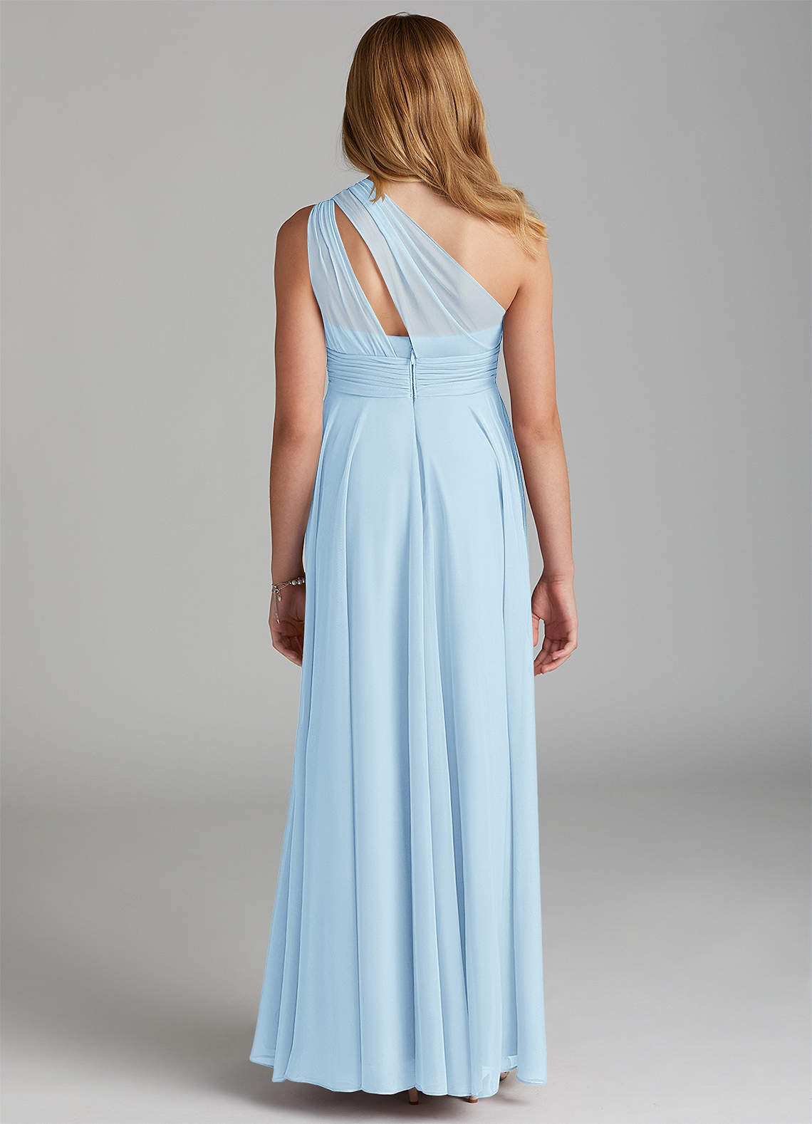 Azazie Charlize Junior Sky Blue A-Line Mesh Dress image1