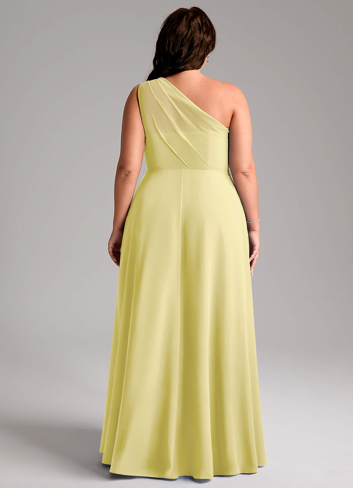 Azazie Phaedra Bridesmaid Dresses Lemon Sorbet A-Line One Shoulder Chiffon Dress image9