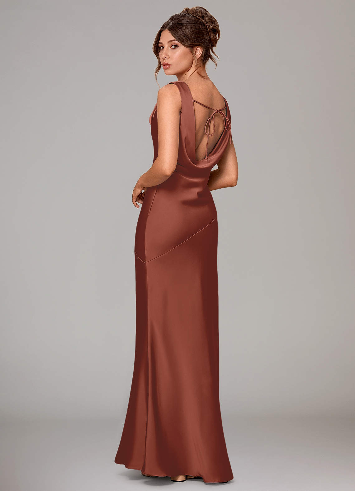 Azazie Rylina Bridesmaid Dresses Auburn Mermaid Stretch Satin Dress image3
