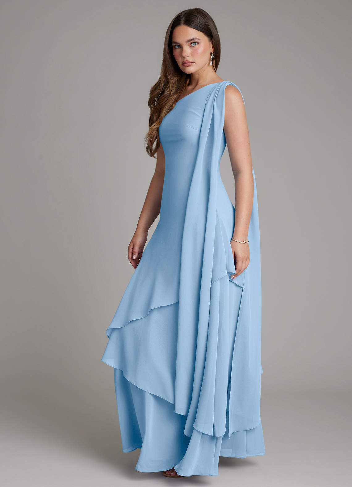 bridesmaid dresses asymmetrical hem Azazie A-Line One-Shoulder Floor-Length Chiffon adding extra detail to import_260629 Organic Cotton Pucker Check Color:Same as Picture