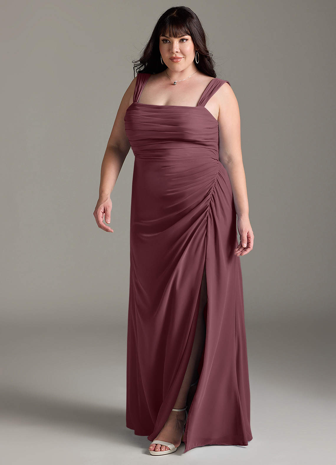 Azazie Jesaphine Jurken voor bruidsmeisjes Jurk van Chiffon met Kolom Boog Sangria image12