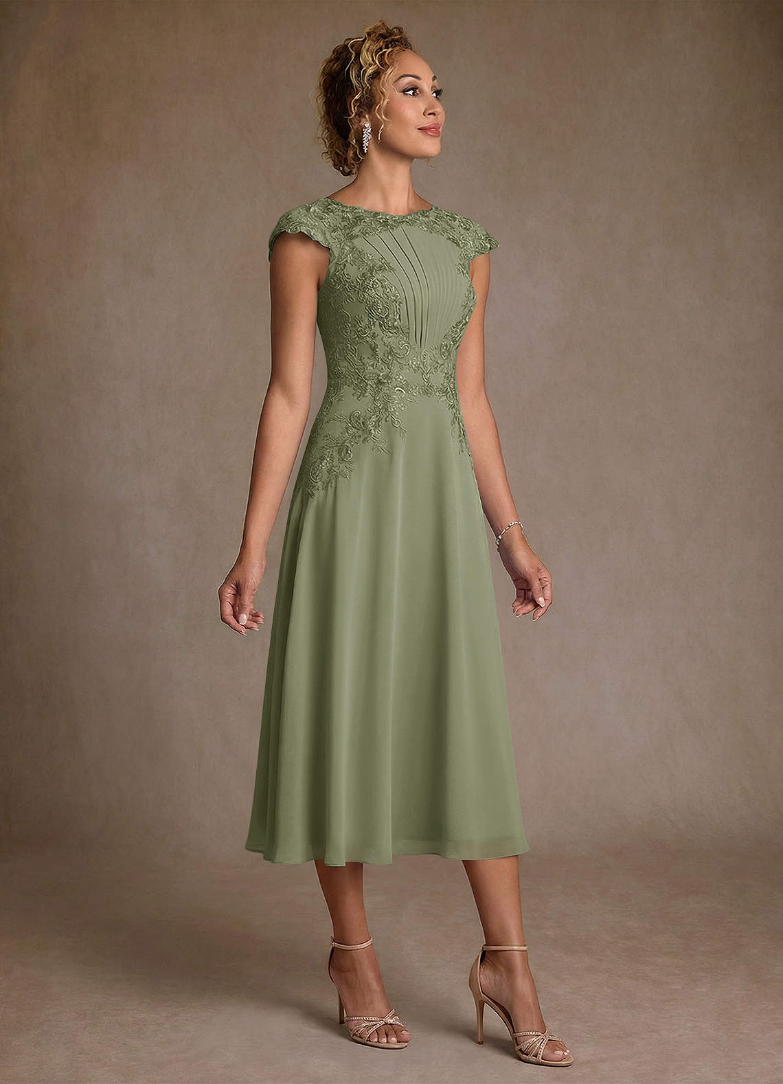 Azazie Crista Kleider für die Brautmutter A-Linie Spitze Chiffon Kleid Pistazie image2
