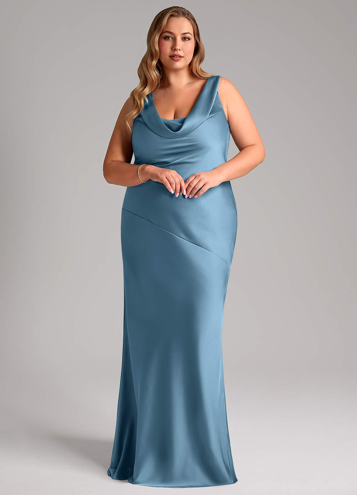 Azazie Rylina Bridesmaid Dresses Steel Blue Mermaid Stretch Satin Dress image8