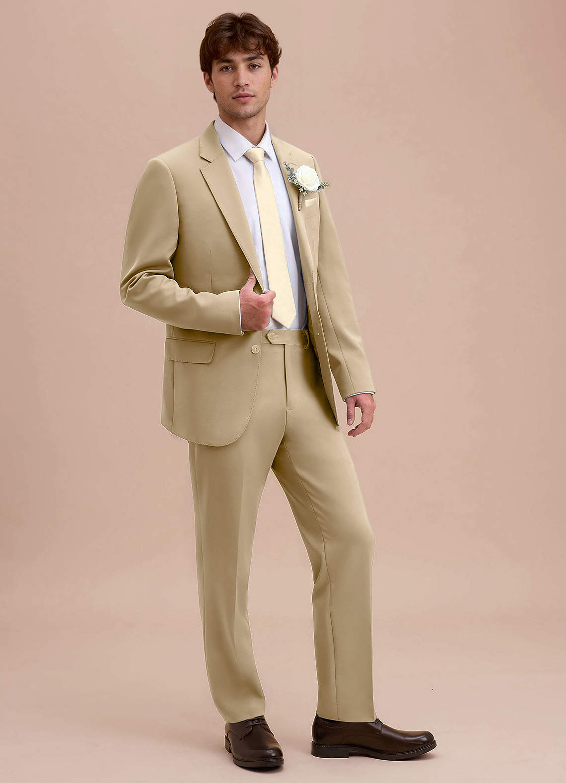 front Ethan Champagne Refined Weave Performance Suit Jacket