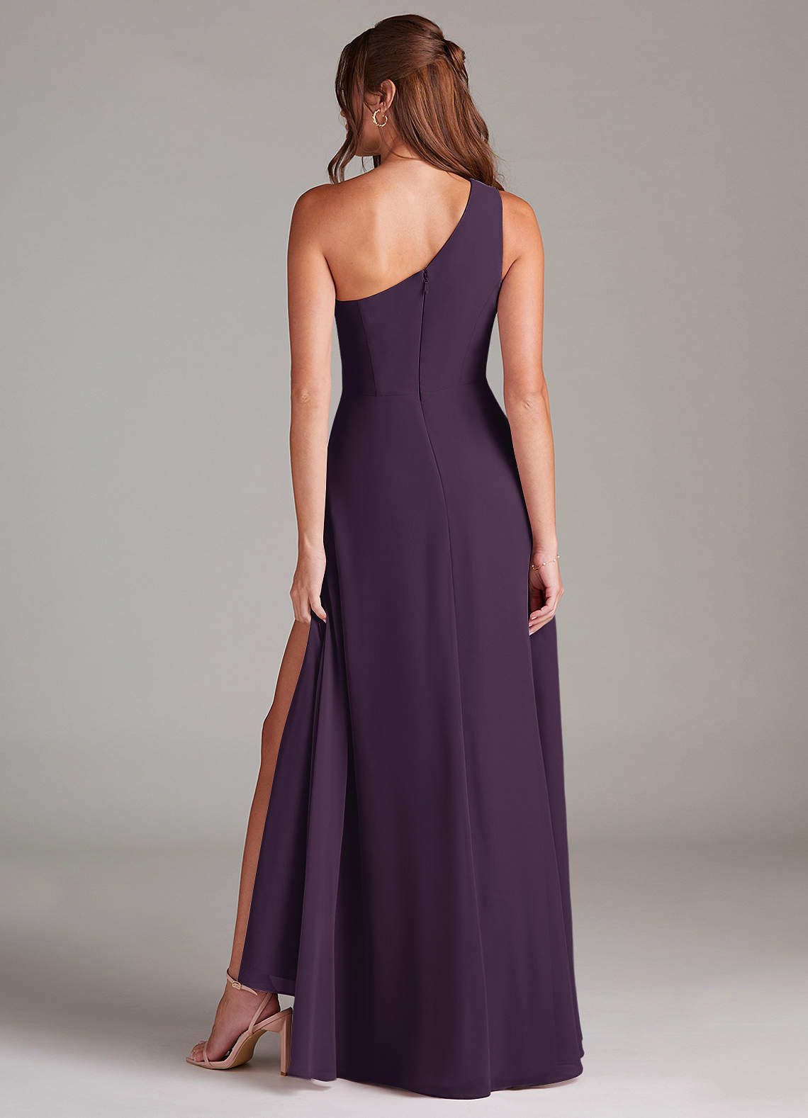 Azazie Brooke Bridesmaid Dresses Plum A-Line One Shoulder Chiffon Dress image6