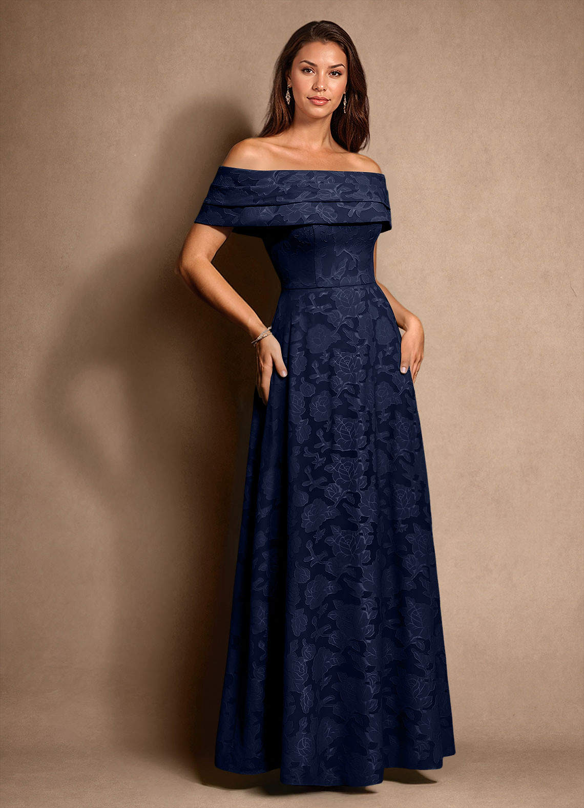 Azazie New Britain Mother of the Bride Dresses Dark Navy A-Line Pleated Floral Burnout Dress image1