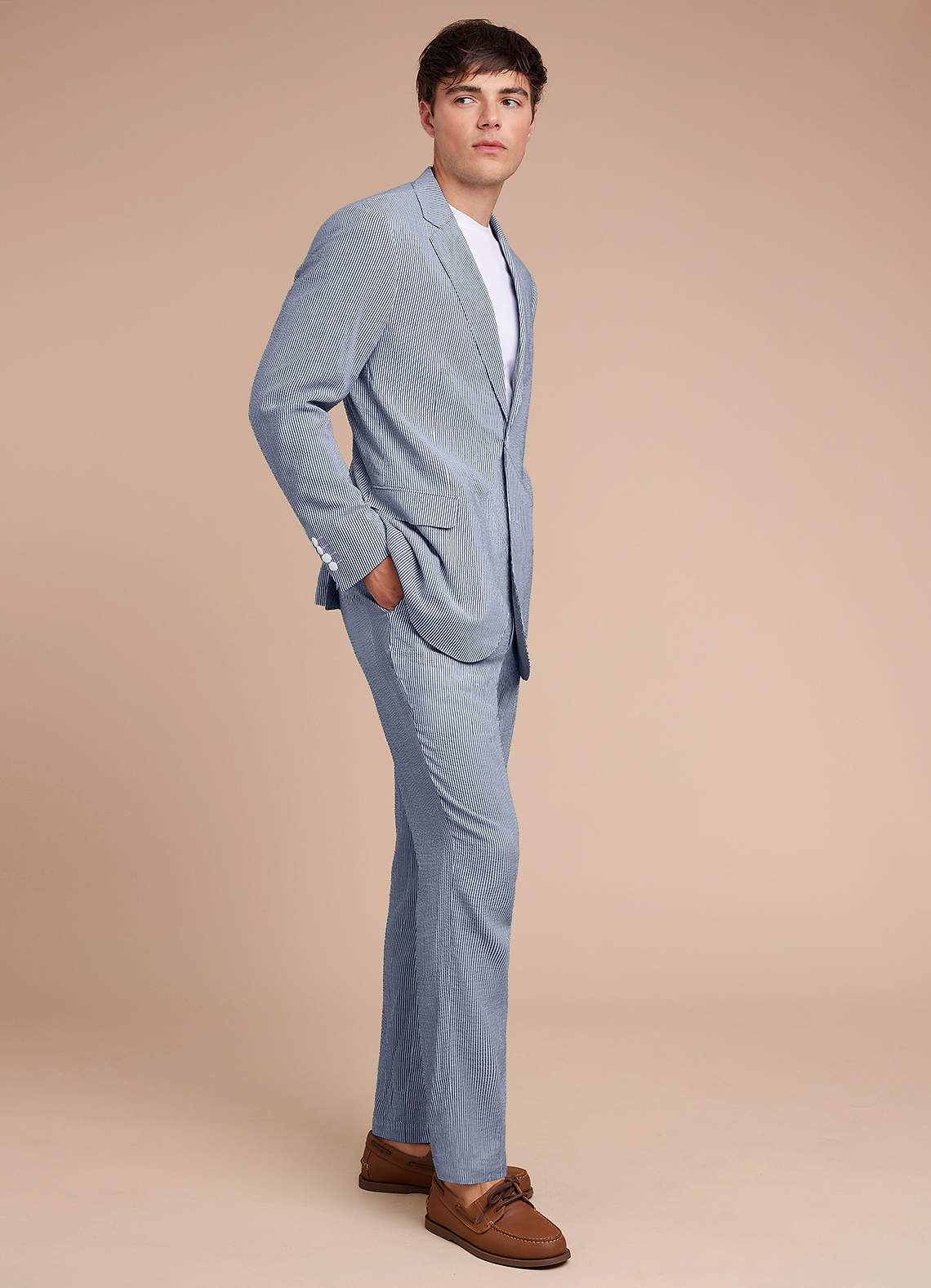 front Gavin Azul Traje de pantalón de seersucker a rayas