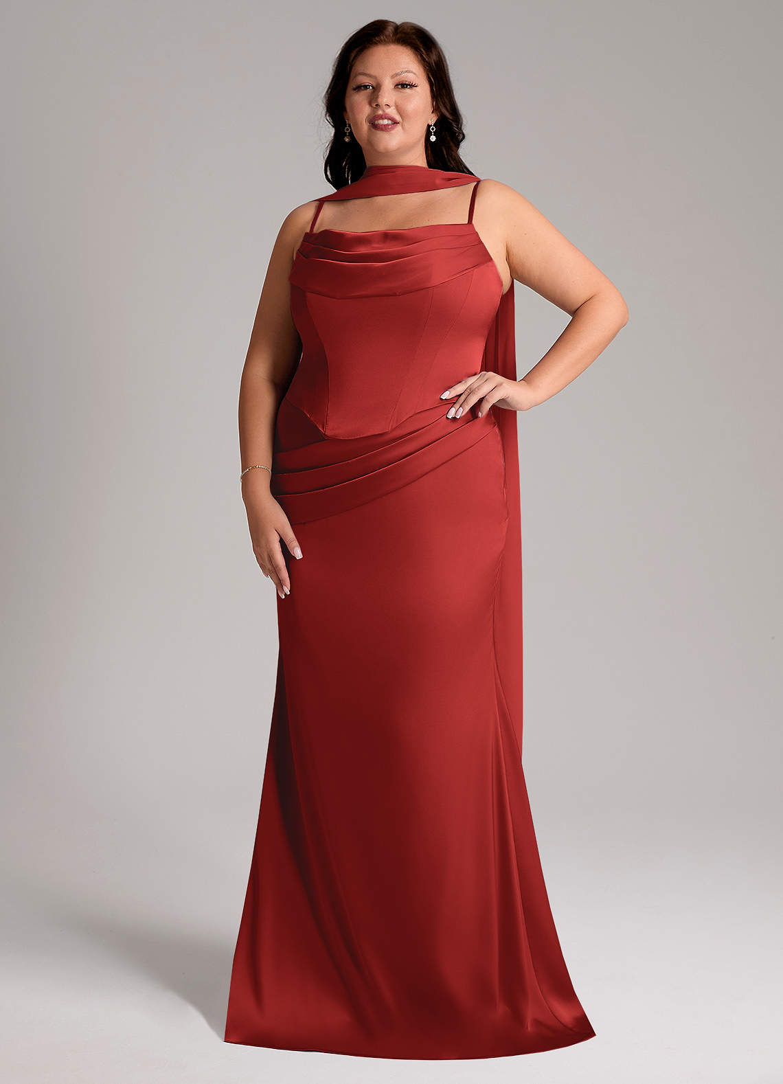 Azazie Sorrel Bridesmaid Dresses Pomegranate Mermaid Strapless Stretch Satin Convertible Dress image1