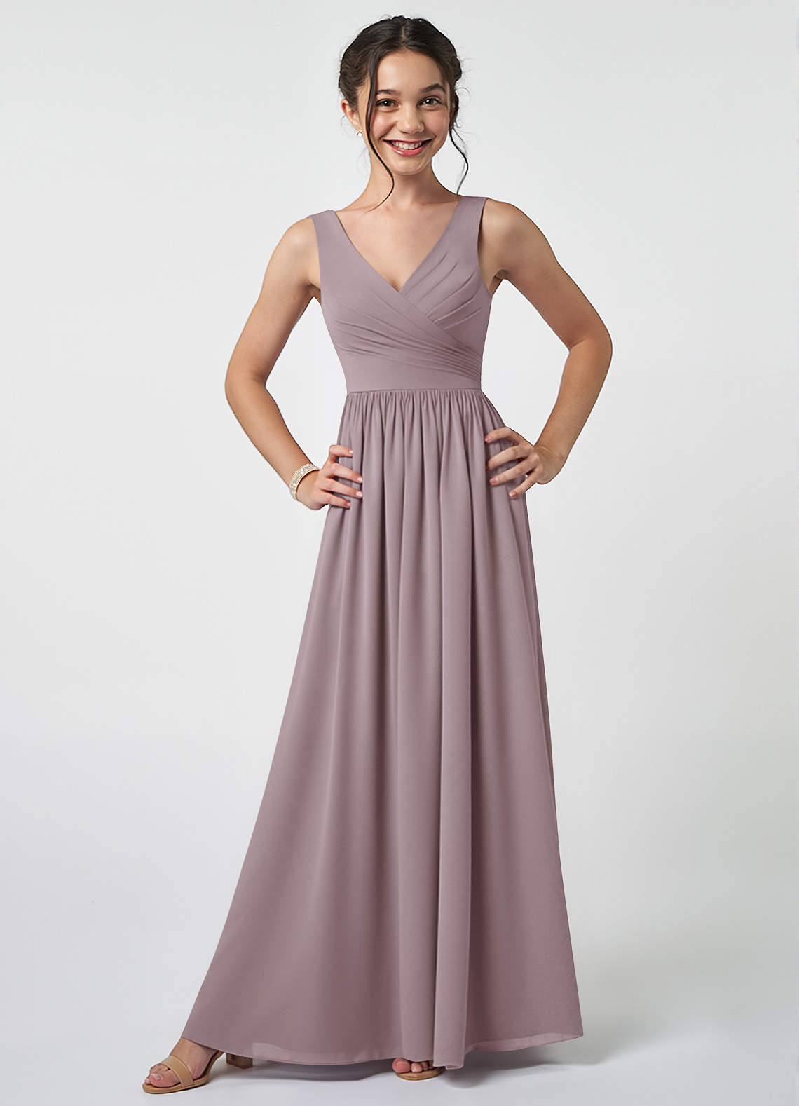 Azazie Keyla Junior A-Linie Plissee Chiffon Kleid Dämmerung image1