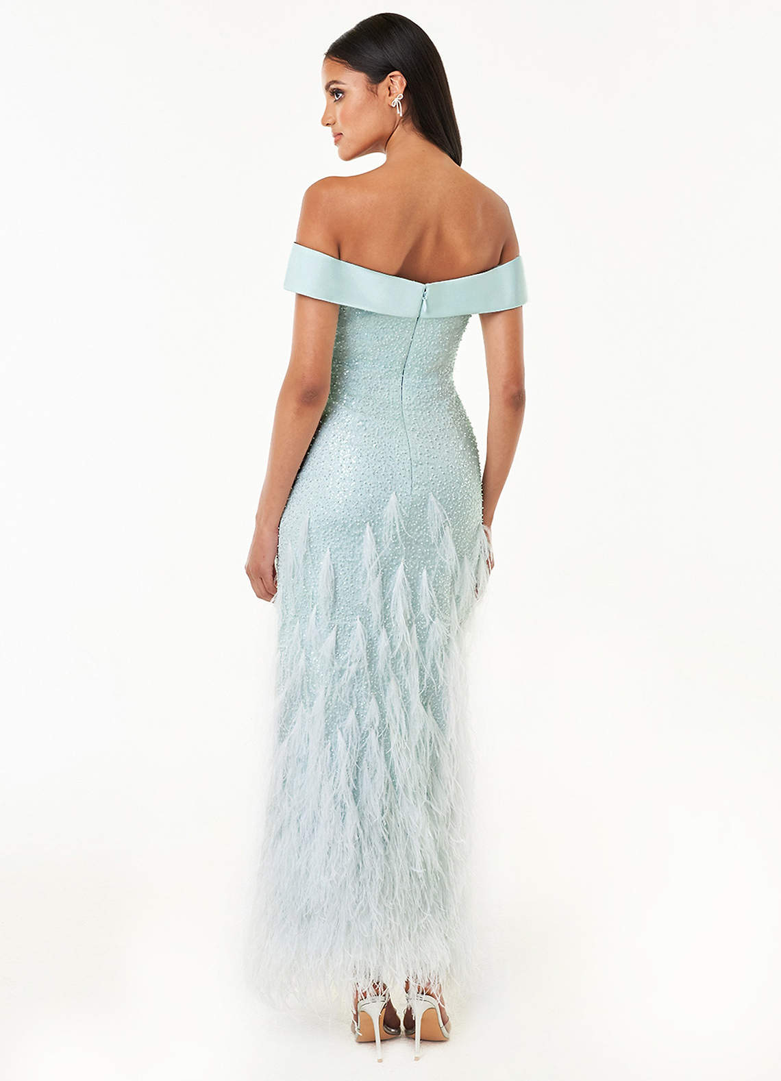 Heidi Mint Blue Feather Gown Atelier Dresses Azazie