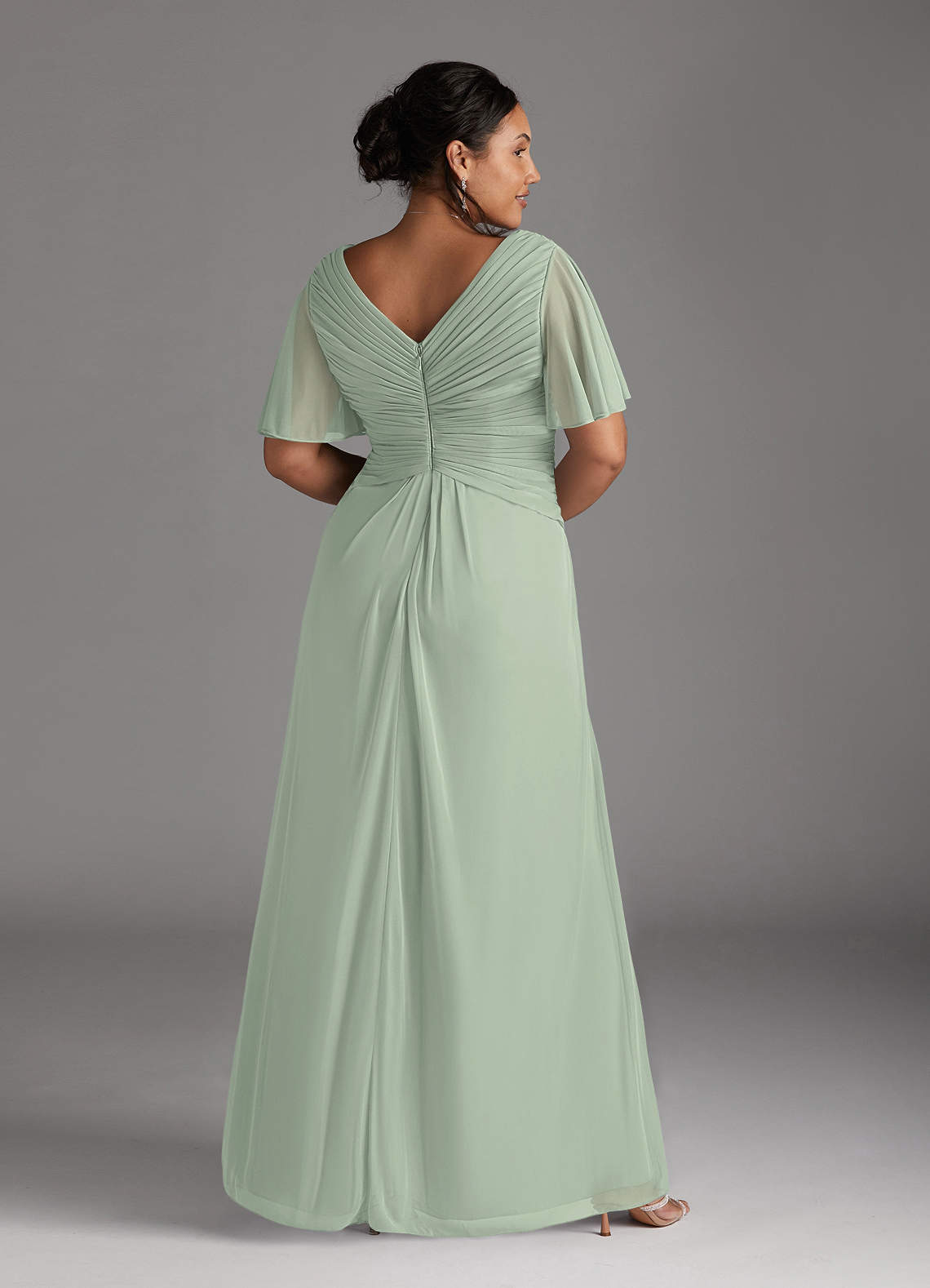 Azazie Emmeline Mother of the Bride Dresses Dusty Sage A-Line V-Neck Pleated Mesh Dress image7