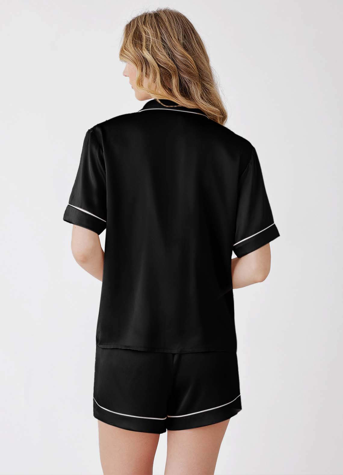 front 100% Washable silk Short Sleeve Pajama Set