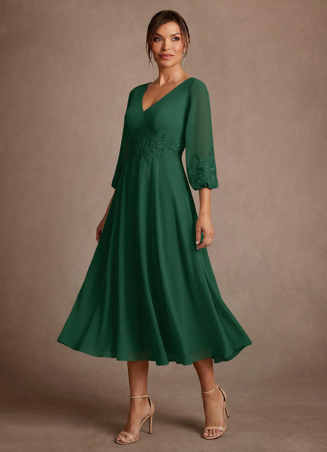 Azazie Ana Brudens mor kjoler A-Line Blonder Chiffon Te-længde Kjole image3
