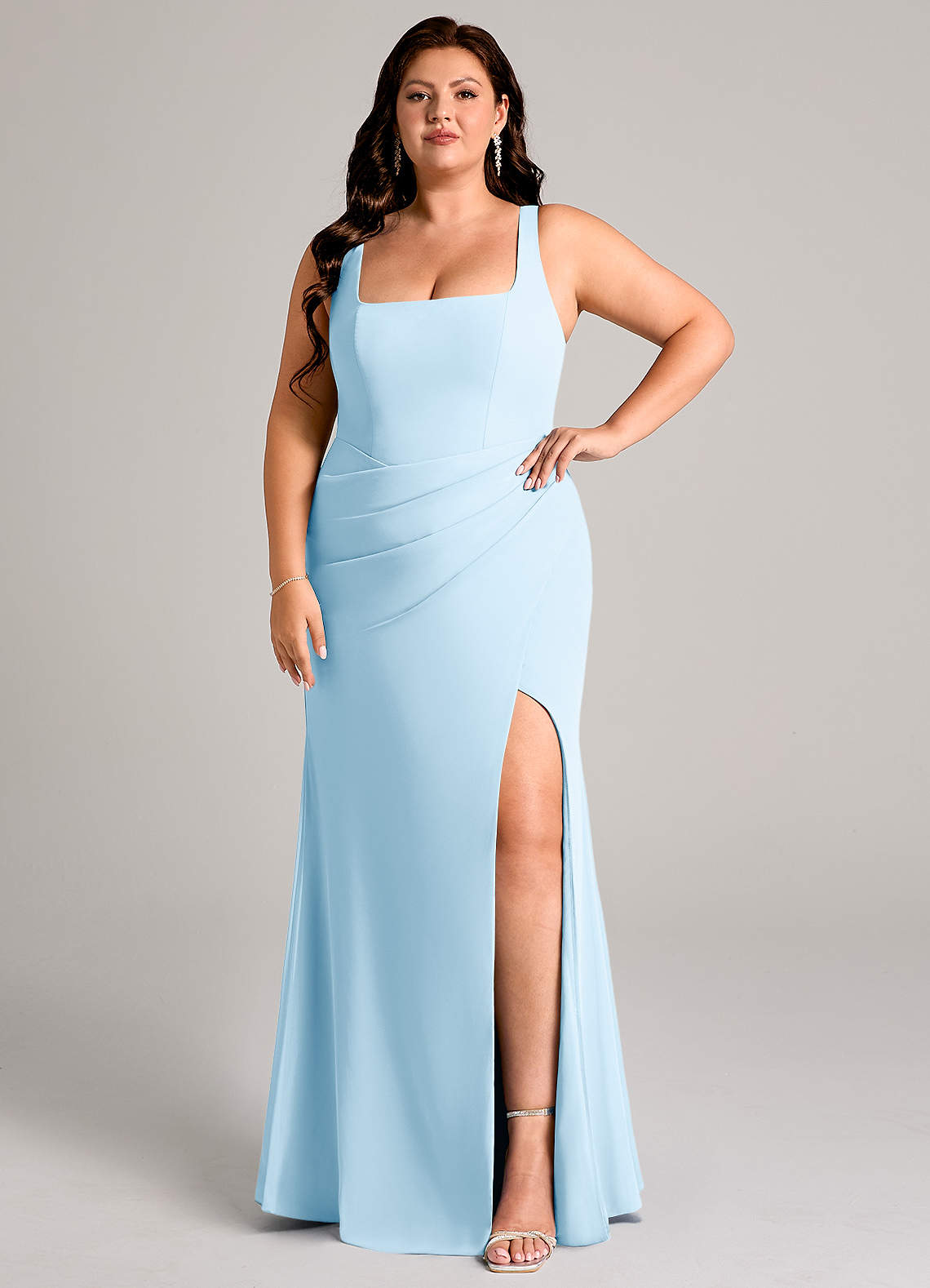 Azazie Mero Bridesmaid Dresses Sky Blue Sheath Pleated Chiffon Dress image1