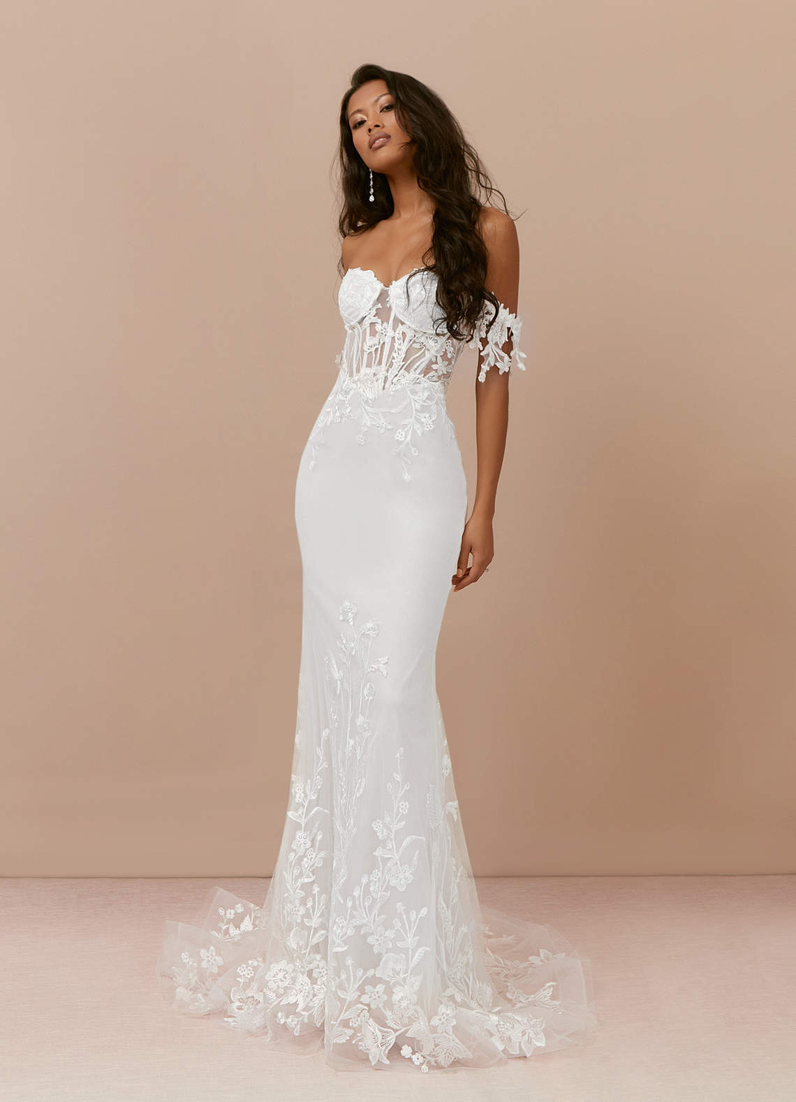 Azazie Evergarden Wedding Dresses Diamond White A-Line Sequins Tulle Dress image1