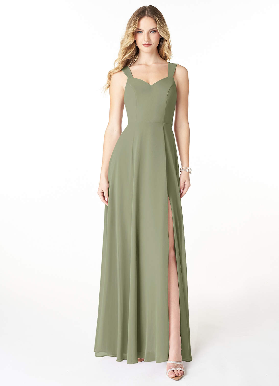 Ruffled Spaghetti Strap A-Line Chiffon Bridesmaid Dress in Pale Pistachio