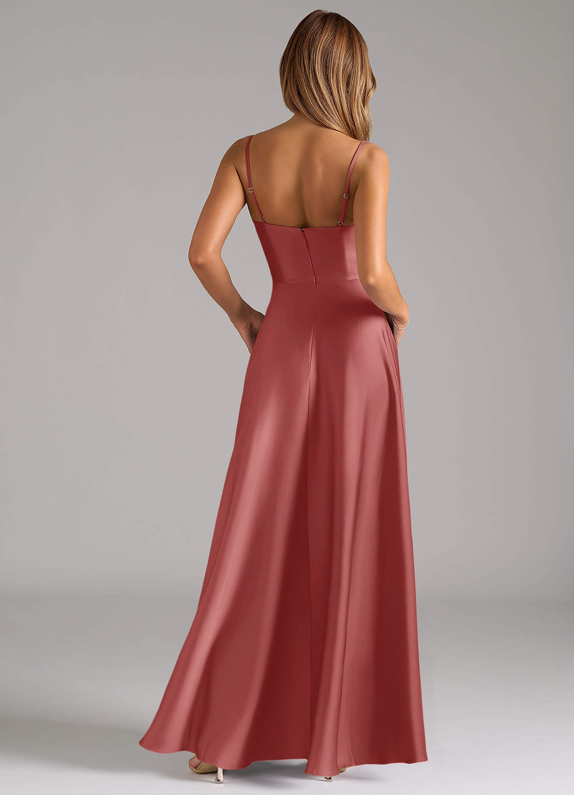 eimy♡vintage satin gown Azazie Novi Antique Rose Stretch Satin Bridesmaid Dresses | Azazie CA