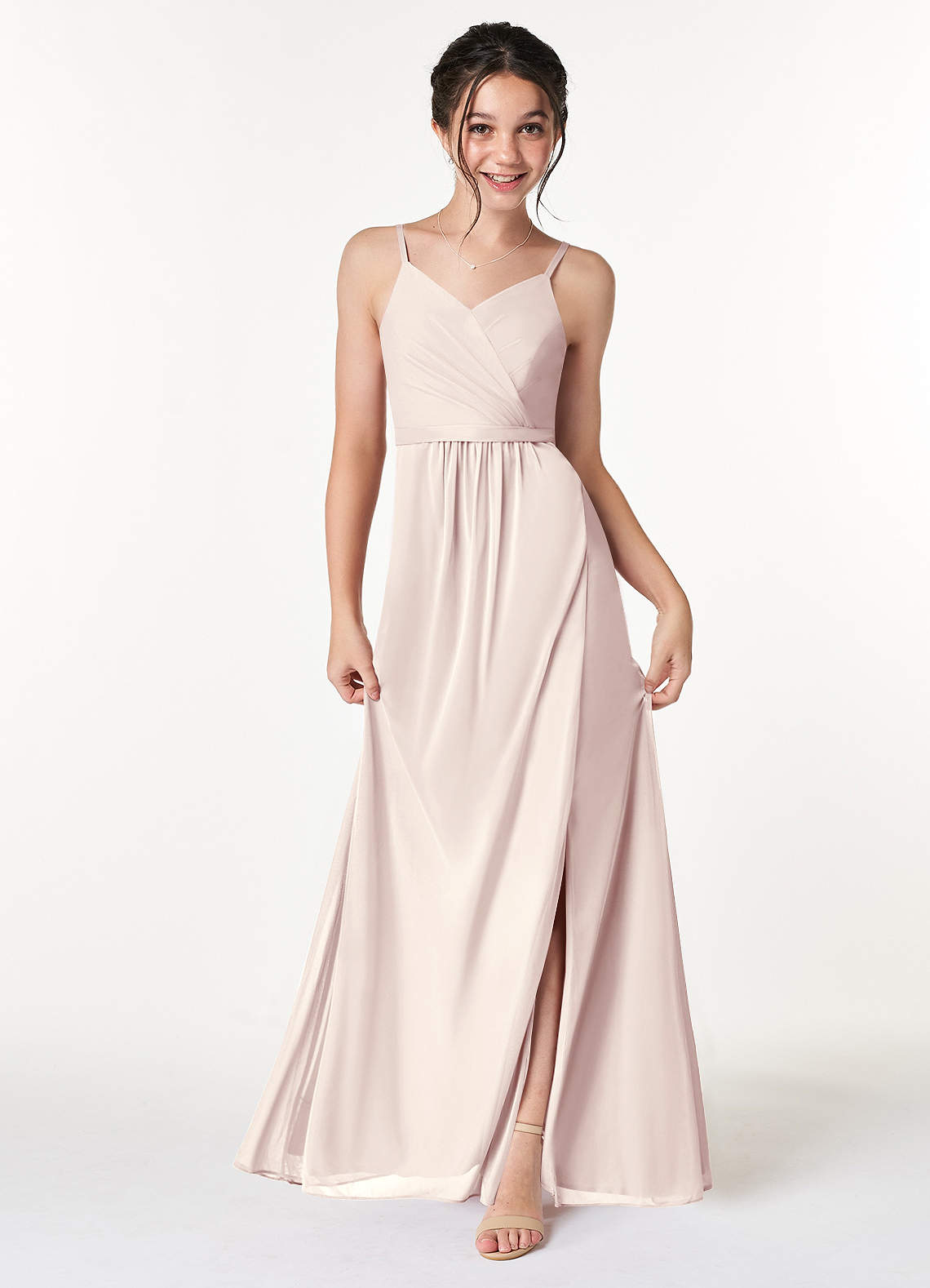 Azazie Luxy Junior Rose Petal Pleated Mesh Dress image1