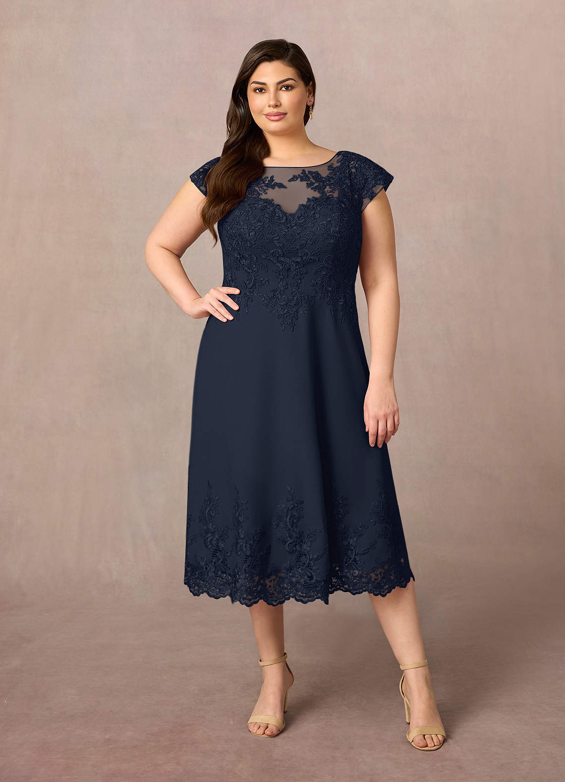 Azazie Terrano Mother of the Bride Dresses Dark Navy A-Line Scoop Lace Dress image5