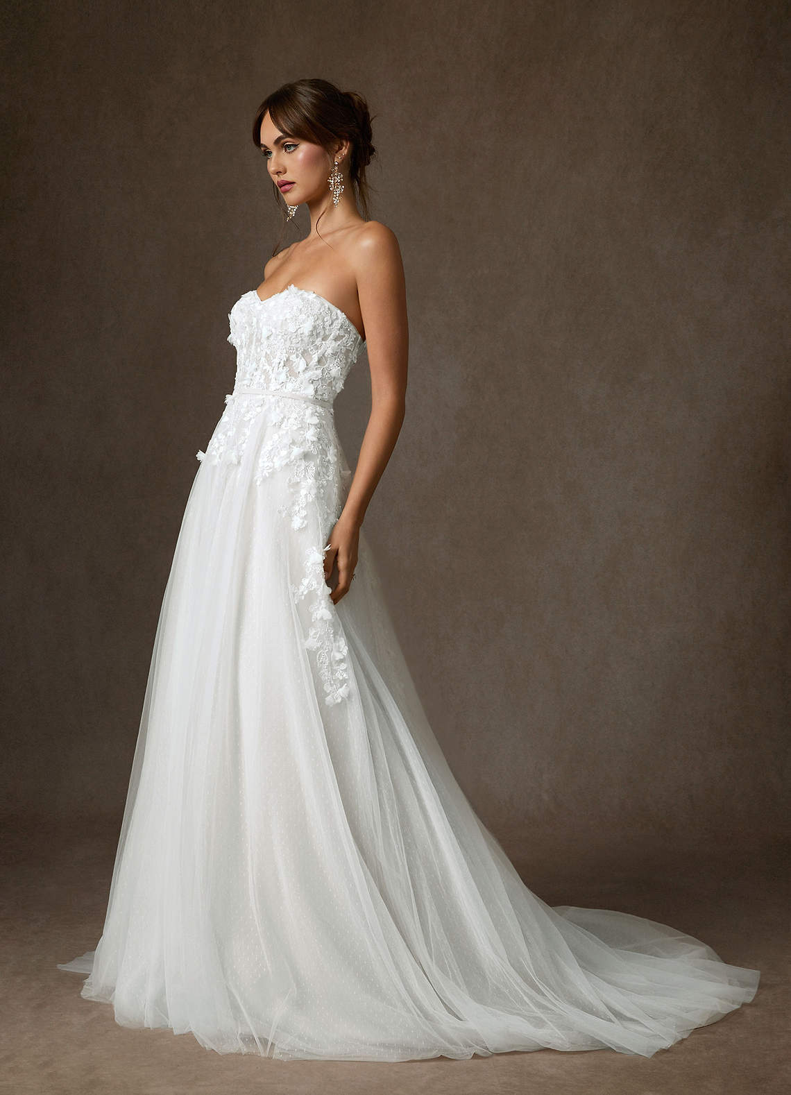 Azazie Wynery Wedding Dresses Diamond White Ball-Gown Off the Shoulder Lace Dress image5