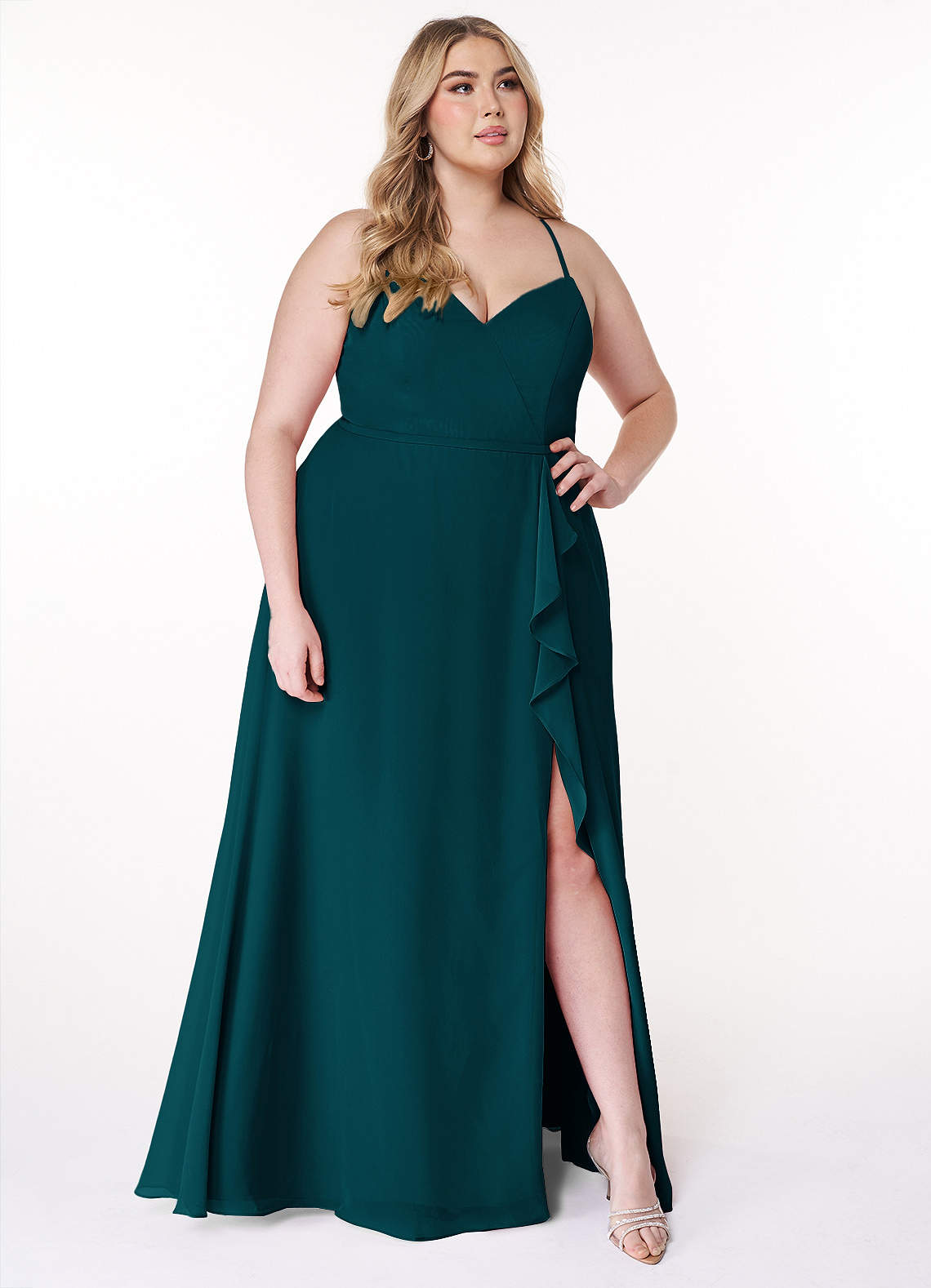 Azazie A-Line V-Neck Floor-Length Chiffon Bridesmaid Dresses - Pine Azazie A-Line V-Neck Floor-Length Chiffon Bridesmaid Dresses - Pine