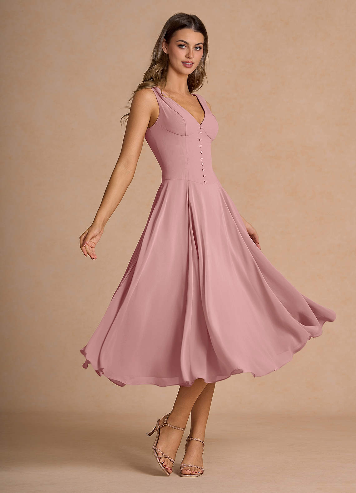 Robe Mi-Longue Rose Clair Delyla Azazie