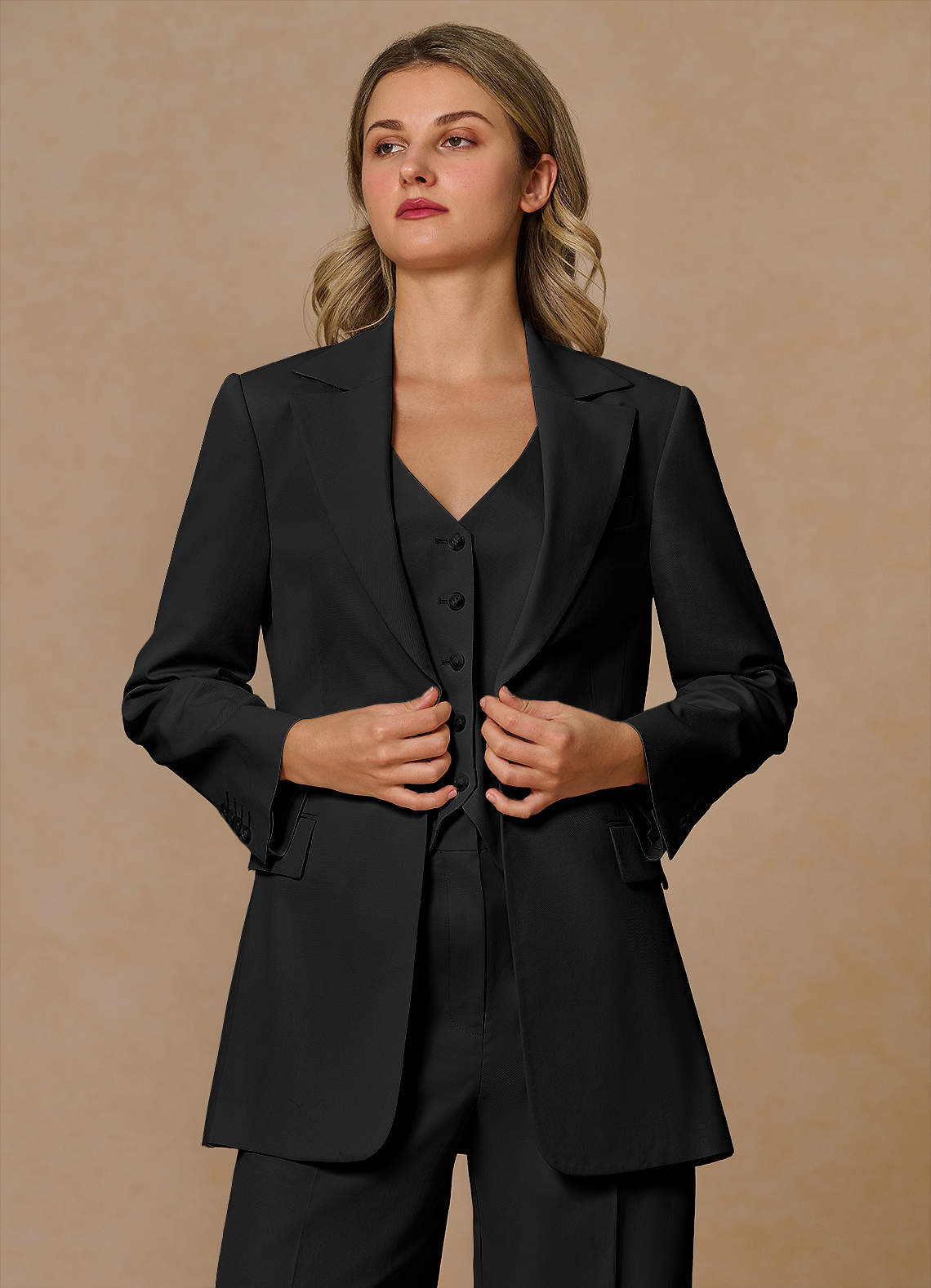 front Margaret Black Cotton Linen Blend Blazer
