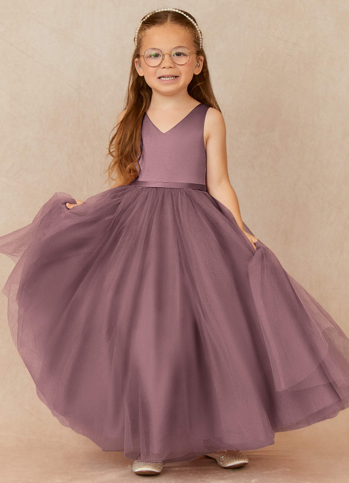 Azazie Marybell Vintage Mauve A-Line Bow Tulle Dress | Azazie