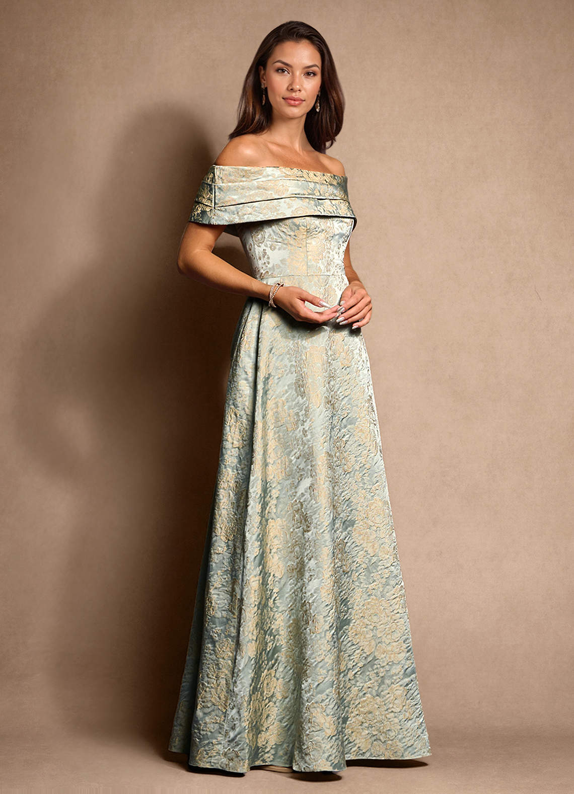 Azazie New Britain Vintage Blue A-Line Pleated Jacquard