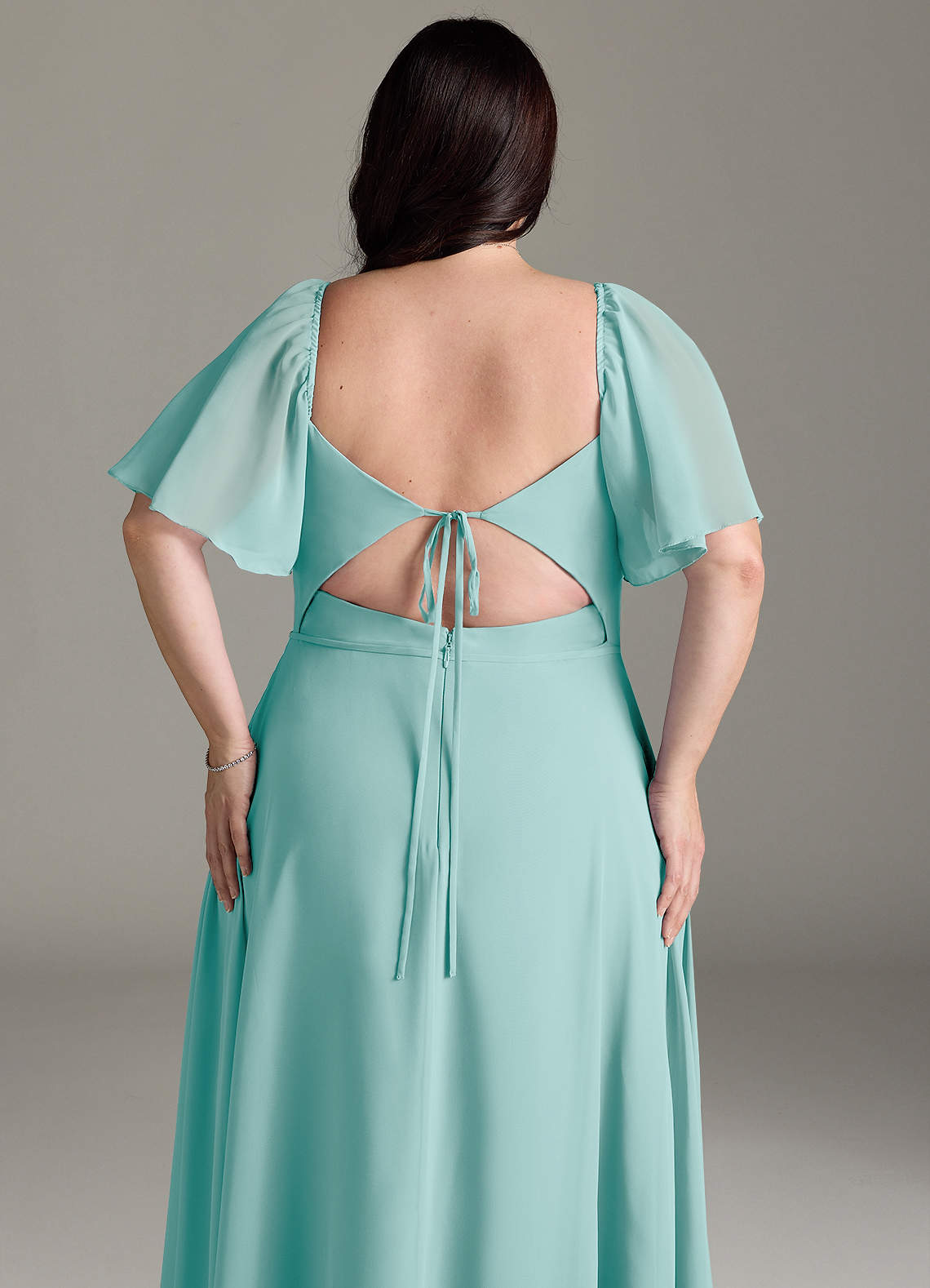 white christmas dresses A-Line Maxi Chiffon Bridesmaid Dresses Ruffle Sleeves Bateau Wedding Guest Dress COCOMELODY CB0856, Pale Pink
