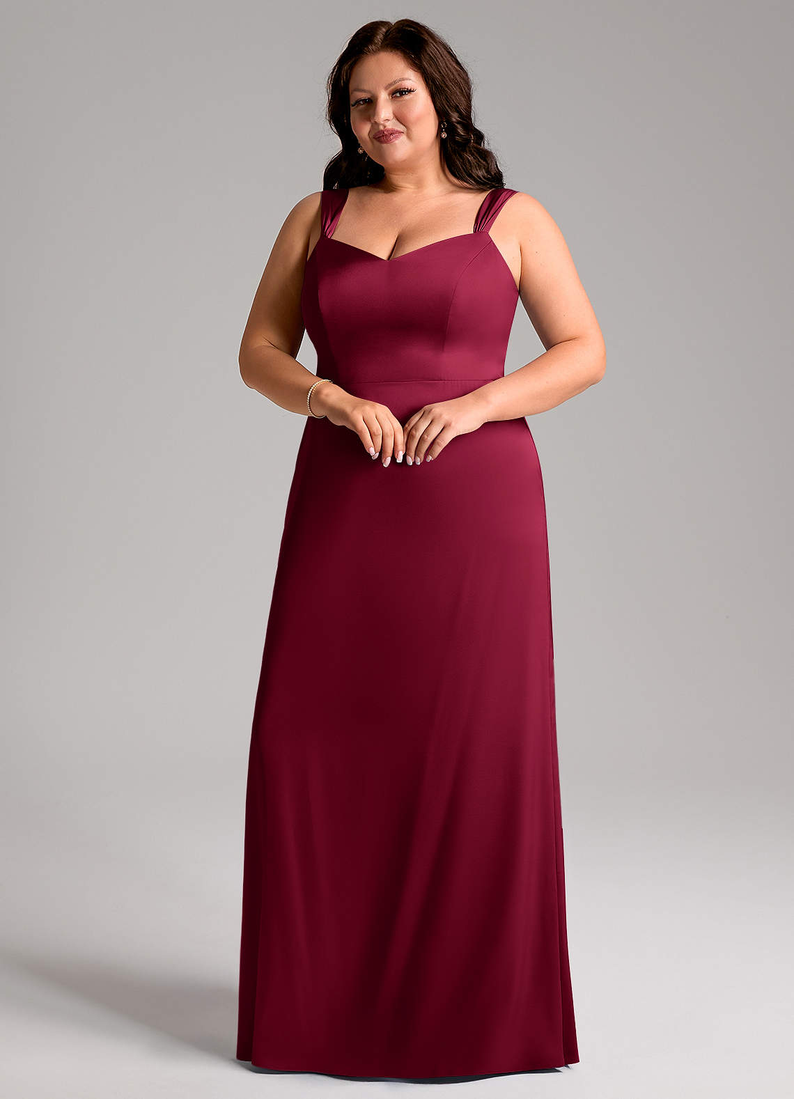 Azazie Denice Bridesmaid Dresses Burgundy Sheath Pleated Stretch Satin Dress image1
