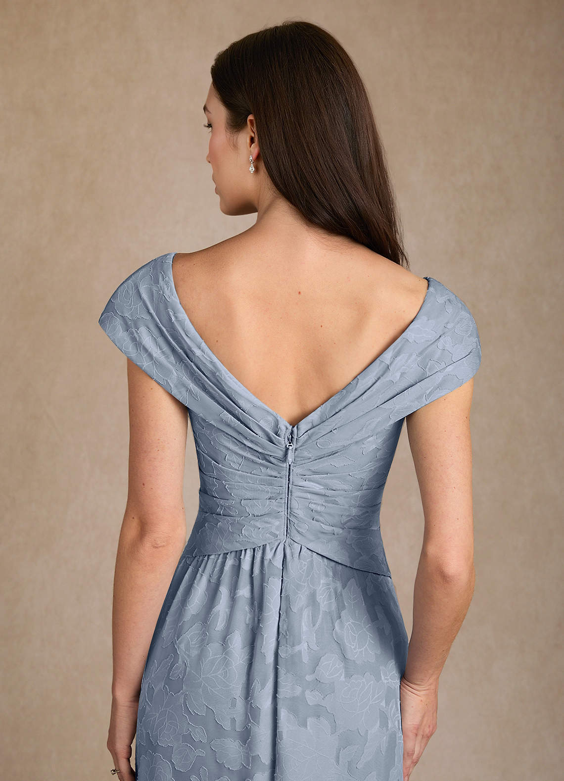 Azazie Myrtle Mother of the Bride Dresses Dusty Blue A-Line Pleated Floral Burnout Dress image5