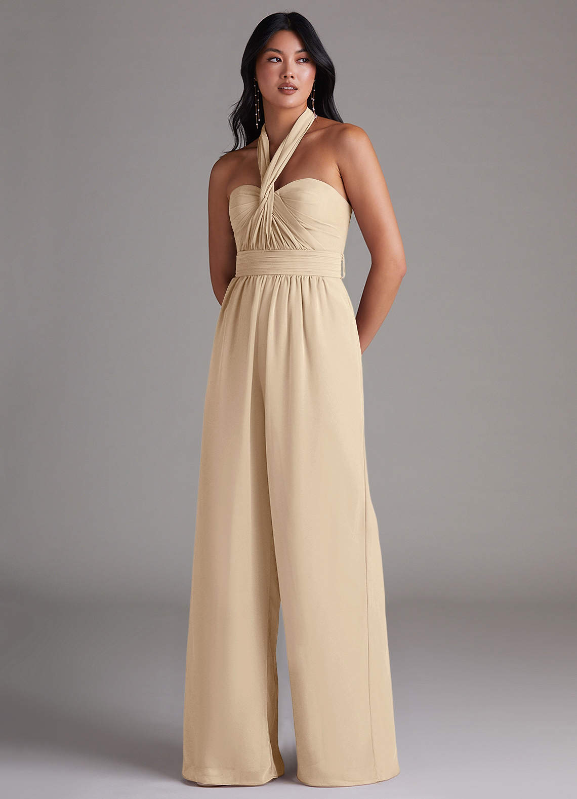 Azazie Lamara Champagne Chiffon Bridesmaid Dresses | Azazie CA
