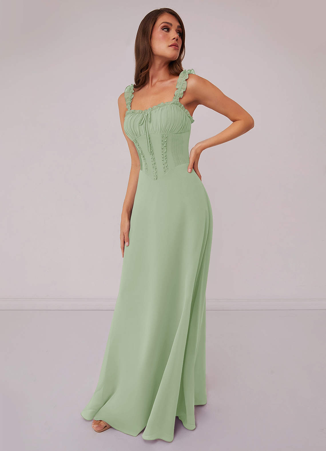 Barbie ♥ Azazie Bridesmaid Dresses Dusty Sage A-Line Sweetheart Neckline Chiffon Dress image1