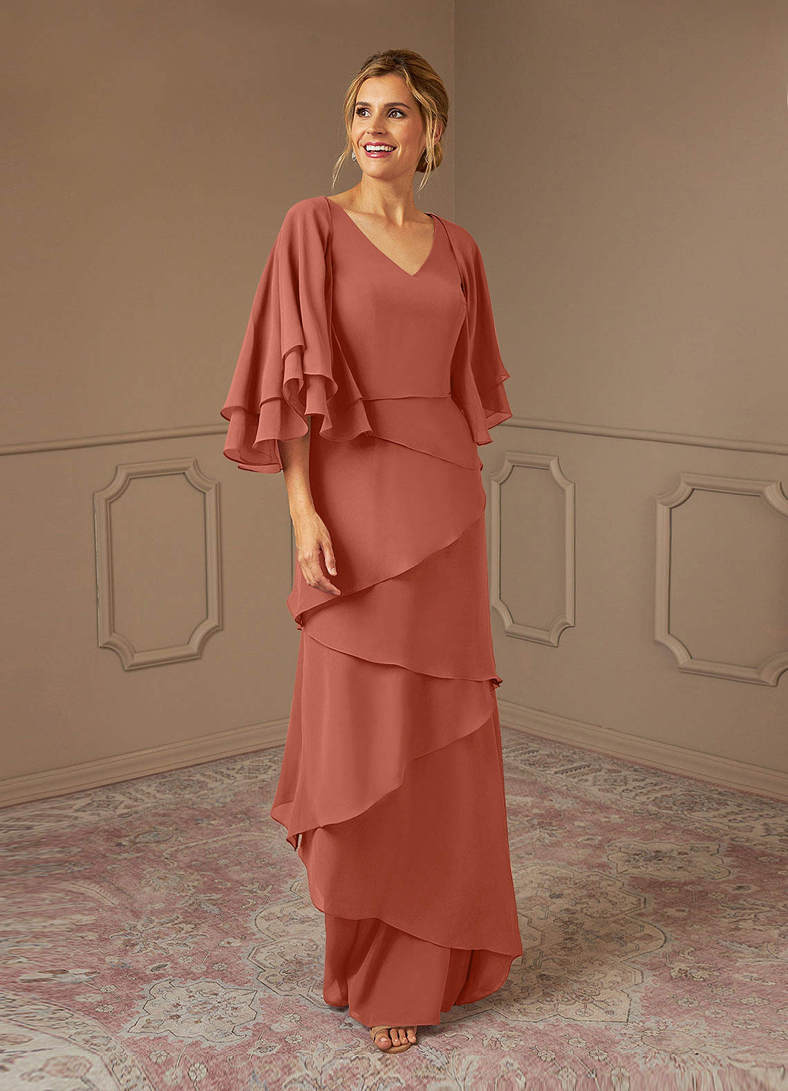 Azazie OHara Mother of the Bride Dresses Clay A-Line V-Neck Chiffon Dress image1