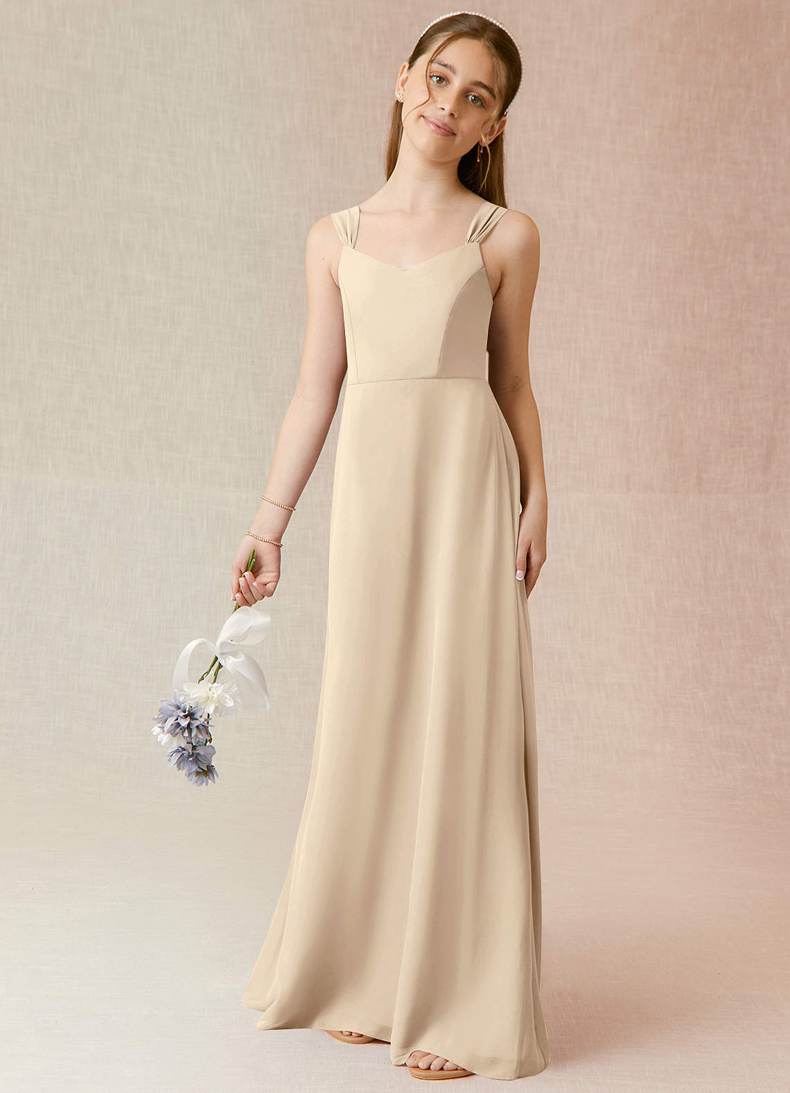 Azazie Denice Junior Champagne A-Line Chiffon Dress image1