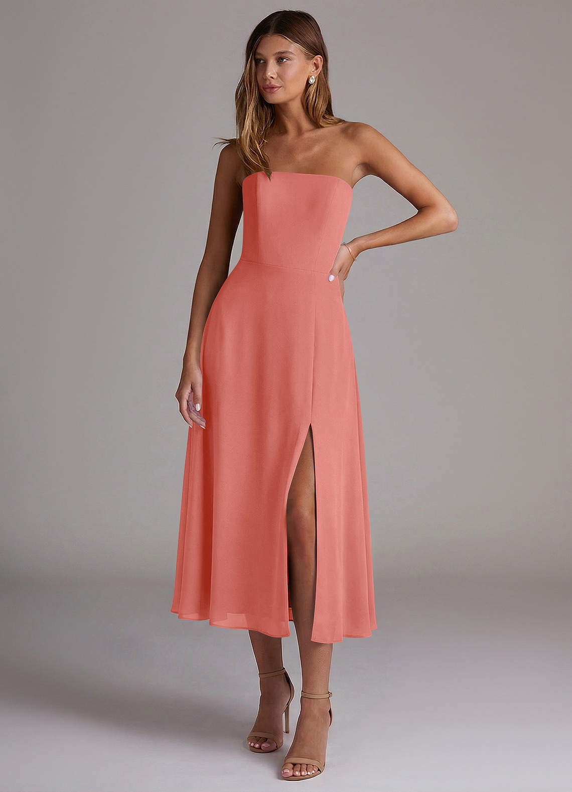pink tea length bridesmaid dresses Azazie Wren brand_Clarks LIP SERVICE Red Black Color:Hazelnut Expertly crafted with a